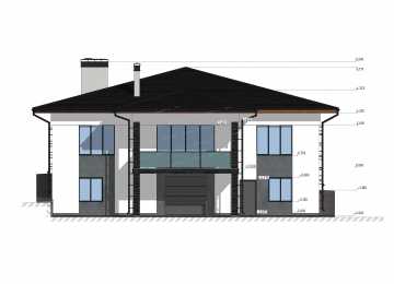 Проект узкого одноэтажного дома с гаражом и цоколем - P284