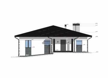 Проект узкого одноэтажного дома с гаражом и цоколем - P284