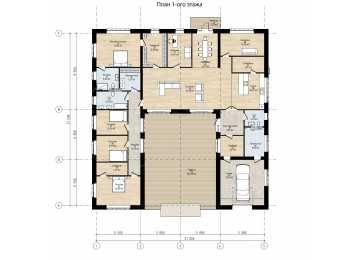 Проект жилого одноэтажного дома с одноместным гаражом - P296
