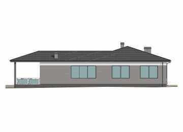 Проект углового одноэтажного дома с тремя спальнями - P300