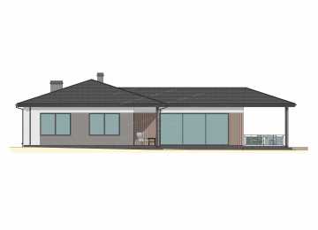 Проект углового одноэтажного дома с тремя спальнями - P300