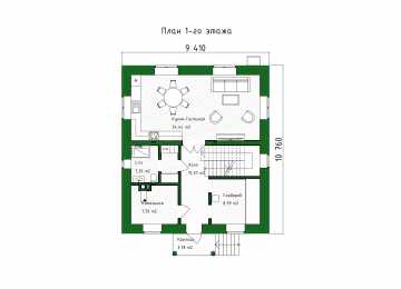 Проект квадратного двухэтажного дома с кабинетом - P303