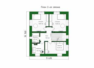 Проект квадратного двухэтажного дома с кабинетом - P303