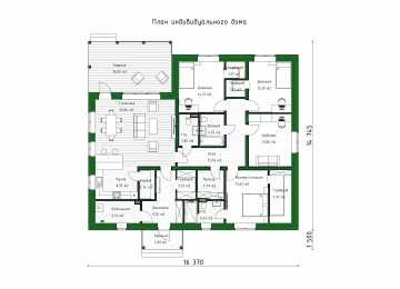 Проект жилого одноэтажного дома с тремя спальнями - P294
