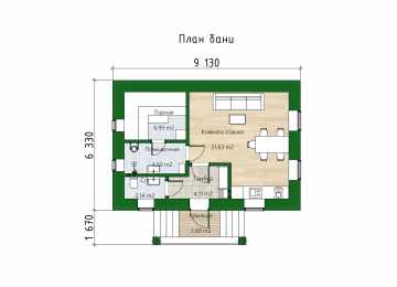 Проект бани с размерами 9 м на 8 м - P294-1