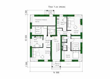 Проект трехэтажного многоквартирного дома с размерами 12 м на 14 м - P306