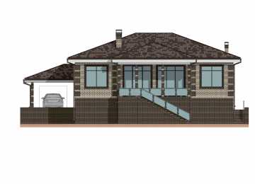 Проект узкого одноэтажного дома с цоколем - P259