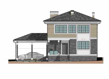 Проект жилого двухэтажного дома с навесом для автомобиля - P260