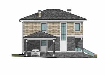 Проект жилого двухэтажного дома с навесом для автомобиля - P260
