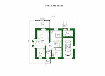 Проект квадратного одноэтажного дома с одноместным гаражом - P270-2