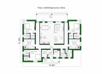 Проект узкого одноэтажного дома с пятью спальнями - P279
