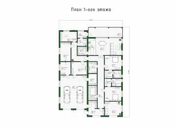 Проект узкого одноэтажного дома с большими окнами, вторым светом и двухместным гаражом - P289