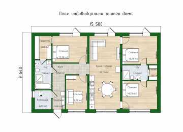 Проект узкого одноэтажного дома с площадью до 150 кв м - P299