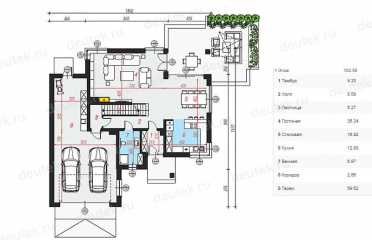 Проект европейского двухэтажного дома с двухместным гаражом и подвалом DTN100025