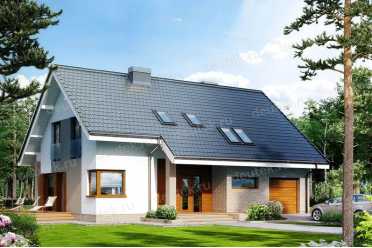 Проект одноэтажного дома из керамических блоков с террасой, мансардой и гаражом DTN100030