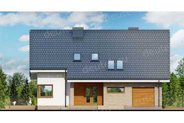 Проект одноэтажного дома из керамических блоков с террасой, мансардой и гаражом DTN100030