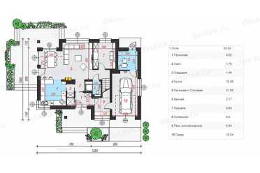Проект одноэтажного дома из керамических блоков с террасой, мансардой и гаражом DTN100030