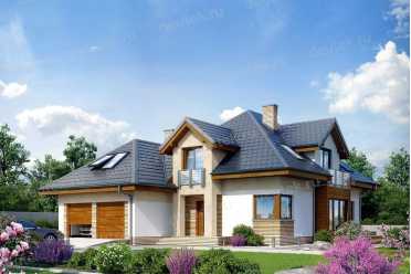 Проект двухэтажного дома из керамических блоков с двухместным гаражом DTN100064