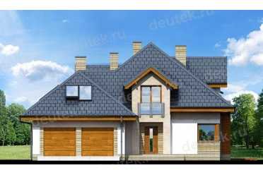 Проект двухэтажного дома из керамических блоков с двухместным гаражом DTN100064