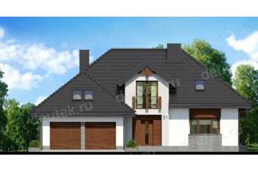 Проект двухэтажного дома из керамических блоков с двухместным гаражом DTN100068