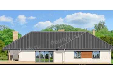 Проект европейского одноэтажного дома с двухместным гаражом и камином 20 на 20 метров DTS100031