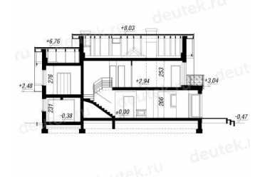 Проект двухэтажного дома из керамоблоков с мансардой и одноместным гаражом DTV100119