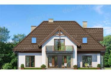 Проект двухэтажного дома из керамоблоков с мансардой и двухместным гаражом DTV100125