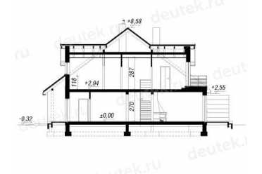 Проект двухэтажного дома из керамоблоков с мансардой и одноместным гаражом DTV100193