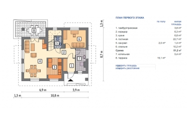 Проект небольшого дачного дома с мансардой DTM58