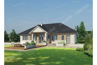 Проект широкого дома с гаражом и эркером DTM147