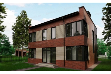 Проект дома из кирпича с навесом на 2 машины DT0337