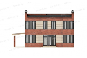 Проект дома из кирпича с навесом на 2 машины DT0337