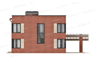 Проект дома из кирпича с навесом на 2 машины DT0337