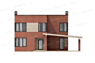 Проект дома из кирпича с навесом на 2 машины DT0337