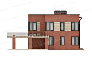 Проект дома из кирпича с навесом на 2 машины DT0337