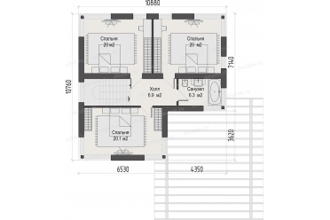 Проект дома из кирпича с навесом на 2 машины DT0337