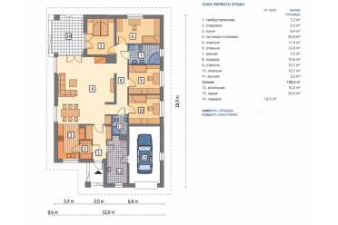 Проект одноэтажного узкого дома с гаражом DTM170