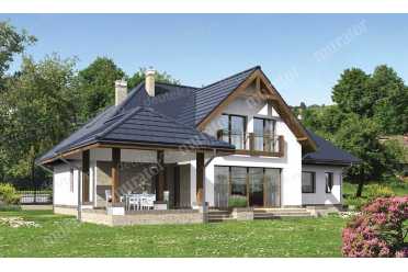 Проект двухэтажного дома с гаражом и мансардой DTM232