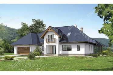 Проект двухэтажного дома с гаражом и мансардой DTM232