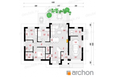 Проект одноэтажного коттеджа с гаражом DT0478