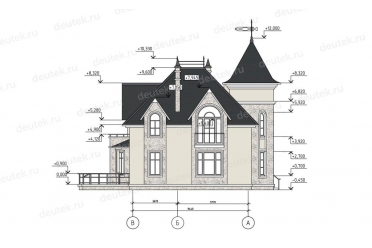 Проект коттеджа в стиле замка с башней DT0301