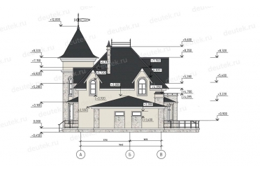 Проект коттеджа в стиле замка с башней DT0301