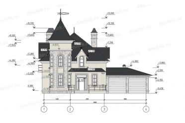 Проект коттеджа в стиле замка с башней DT0301