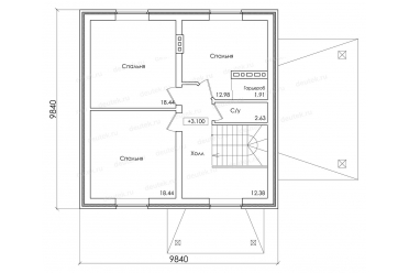 Проект дома 9 на 9 с мансардой из газобетона DT0314