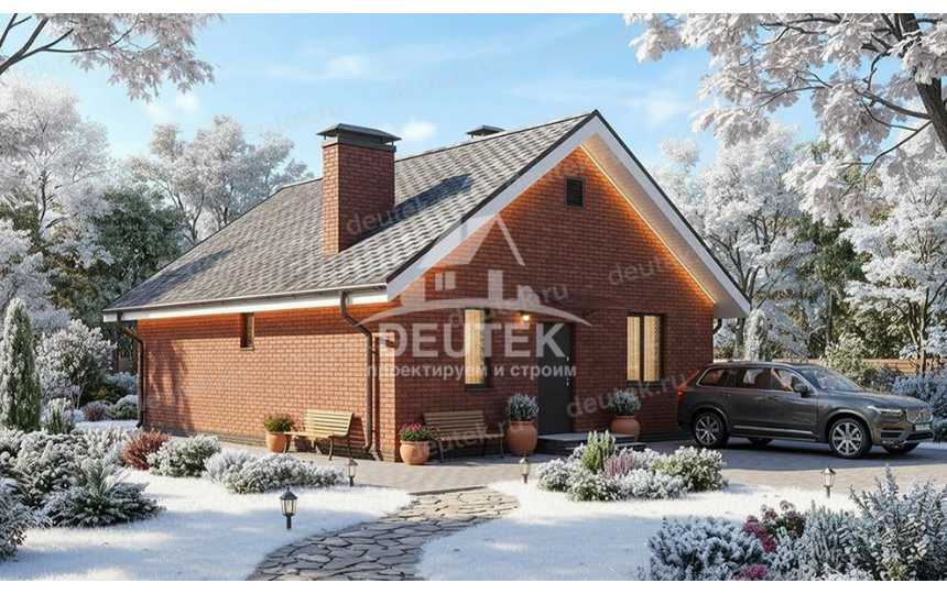 Проект жилого одноэтажного дома с двумя спальнями с террасой - LK-286