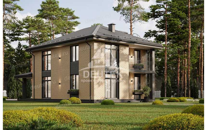 Проект узкого двухэтажного дома с большими окнами - LK-304