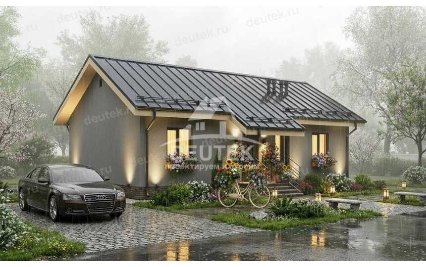 Проект узкого одноэтажного дома с размерами 8 м на 13 м - LK-435
