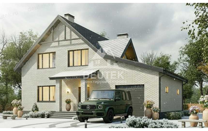 Проект дома с мансардой 143,8 м² — 3 спальни и гараж на 1 машину - LK-545