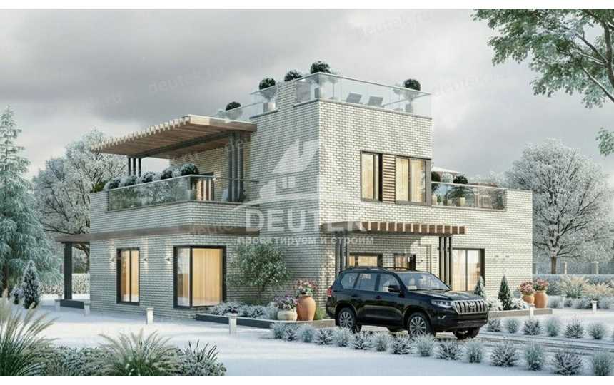  Проект двухэтажного дома площадью 317,7 м² — 4 спальни, просторные террасы и эксплуатируемая кровля - LK-549