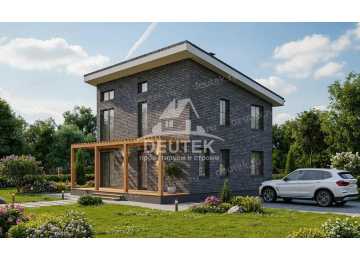 Проект двухэтажного дома площадью 158 м² — 4 спальни, терраса 22,78 м² и односкатная крыша - LK-560